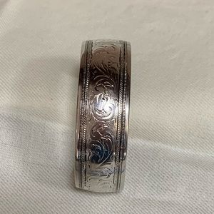Floral engraved silver cuff bracelet